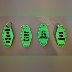 Green Keychain Set with Humorous Text